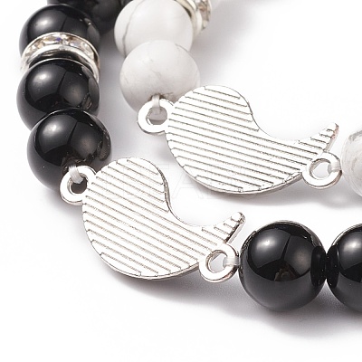 2Pcs 2 Style Natural Dyed & Heated Black Agate & Howlite Beaded Stretch Bracelets Set BJEW-TA00163-1
