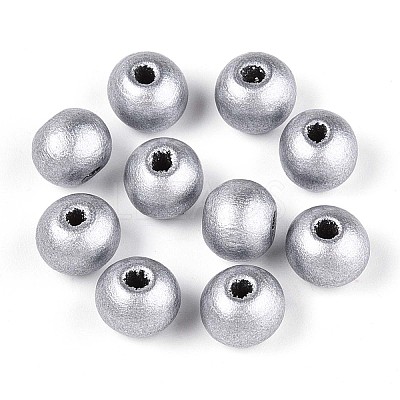 Spray Painted Round Natural Schima Wood Beads WOOD-A018-8mm-02-1