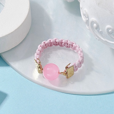 Glass Round Ball Braided Bead Style Finger Ring RJEW-JR00600-01-1