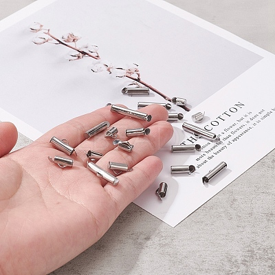 90Pcs 6 Style 304 Stainless Steel Slide On End Clasp Tubes STAS-YW0001-20-1