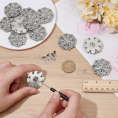 20Pcs Flower Zinc Alloy & Rhinestone & Glass Rivets BUTT-NB0001-84D-1