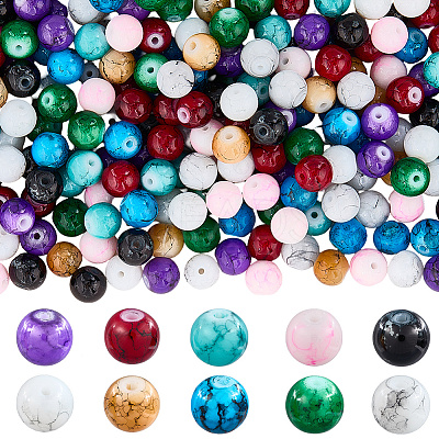300Pcs 10 Colors Baking Paint Glass Round Beads DGLA-LT0001-06-1