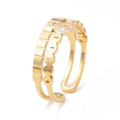 Crystal Rhinestone Donut Open Cuff Ring RJEW-I096-21G-1