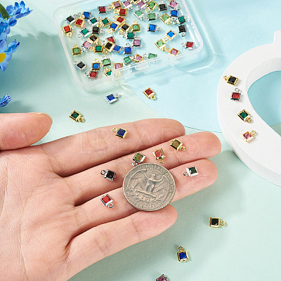 72Pcs 12 Styles Rack Plating Brass Glass Charms KK-TA0001-78-1