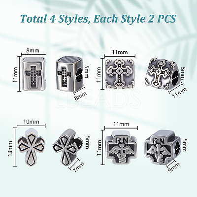 8Pcs 4 Styles 304 Stainless Steel European Beads STAS-GA0001-81-1