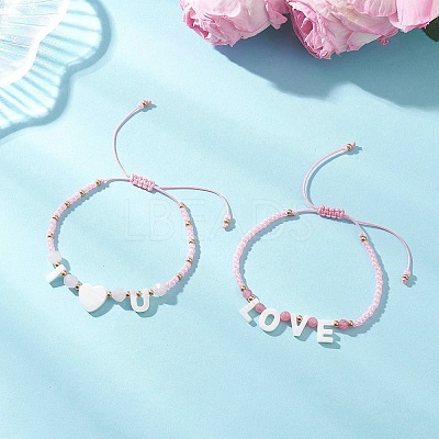2Pcs Valentine's Day Dyed Natural White Jade Bead & Rose Quartz & TOHO Round Seed Beads Braided Bead Bracelets for Women BJEW-MZ00244-1