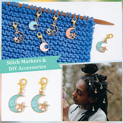 Moon with Star Pendant Stitch Markers HJEW-AB00337-1