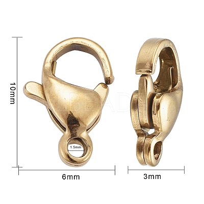 Ion Plating(IP) 304 Stainless Steel Lobster Claw Clasps X-STAS-H353-B-02G-1