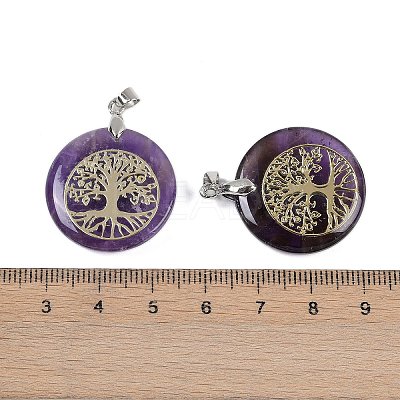 Natural Amethyst Flat Round Pendants G-Q188-01P-09-1