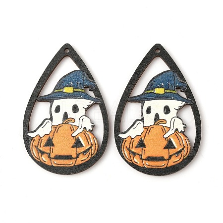 Halloween Theme Single Face Printed Aspen Wood Big Pendants WOOD-TAC0018-09H-1
