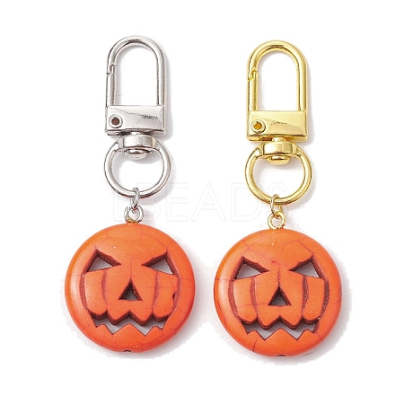 2Pcs 2 Colors Halloween Synthetic Turquoise Pumpkin Pendant Decorations HJEW-JM01947-1