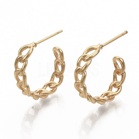 Semicircular Brass Curb Chain Stud Earrings X-KK-T050-54G-NF-1