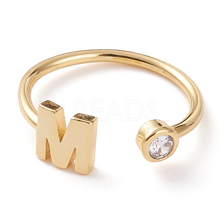 Brass Micro Pave Clear Cubic Zirconia Cuff Rings RJEW-J074-01G-M-1