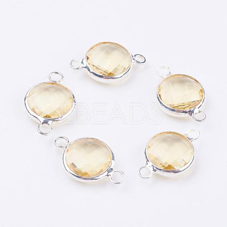 Silver Color Plated Brass Glass Flat Round Links GLAA-M004-D-15S-1