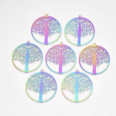 Ion Plating(IP) 201 Stainless Steel Filigree Pendants STAS-S108-44-1