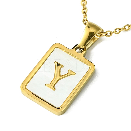 Ion Plating(IP) Rectangle with Initial Letter 304 Stainless Steel Pendant Necklace NJEW-R265-04G-Y-1