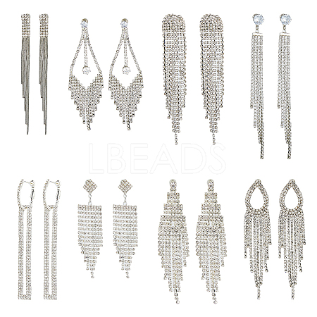 ANATTASOUL 8 Pairs 8 Style Crystal Rhinestone Dangle Stud Earrings EJEW-AN0003-13-1