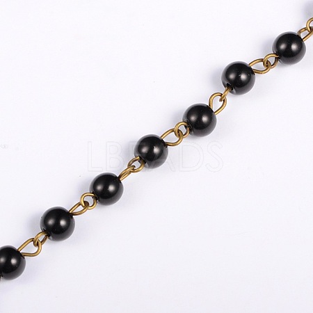 Handmade Round Glass Pearl Beads Chains for Necklaces Bracelets Making AJEW-JB00035-03-1