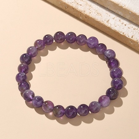 Natural Amethyst Bead Stretch Bracelets BJEW-K212-B-034-1