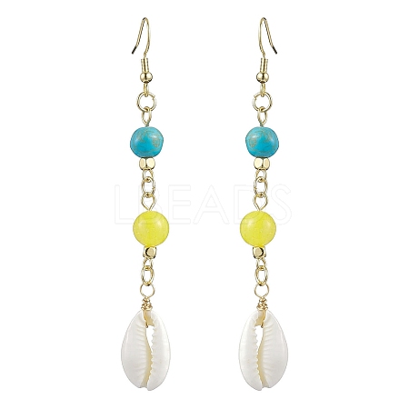 Cowrie Shell and Synthetic Turquoise & Natural Mashan Jade Dangle Earrings for Women EJEW-JE05814-1