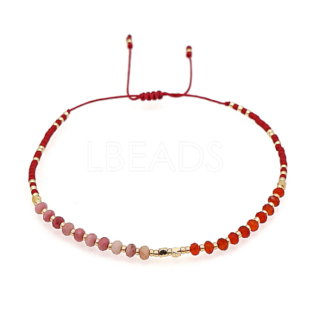 Natural Rhodonite & Glass Seed Braided Bead Bracelets HR1333-2-1