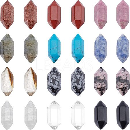 N24Pcs 12 Style Faceted No Hole Natural & Synthetic Gemstone for Wire Wrapped Pendants Making G-NB0003-01-1