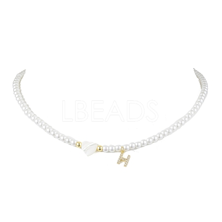 Brass Micro Pave Grade AAA Cubic Zirconia Letter Pendant Necklaces NJEW-JN04771-08-1