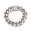 304 Stainless Steel Curb Chains Bracelet with Crystal Rhinestone Padlock Clasp for Women BJEW-E107-01P-02-1