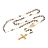 Ion Plating(IP) Crucifix Cross 304 Stainless Steel Rosary Bead Necklaces NJEW-M075-03G-03-1
