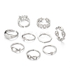 9Pcs 9 Style Brass Cuff Rings RJEW-LS0001-08P-4