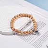 Round Natural Wood Beaded Stretch Bracelet BJEW-JB08259-2