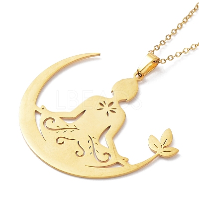 201 Stainless Steel Yoga Human Pendant Necklace with Cable Chains NJEW-Q317-09G-1