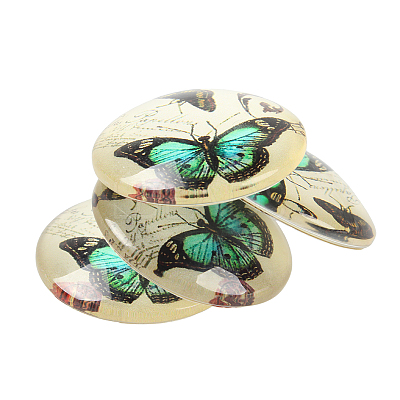Butterfly Printed Glass Half Round/Dome Cabochons X-GGLA-N004-12mm-C-1