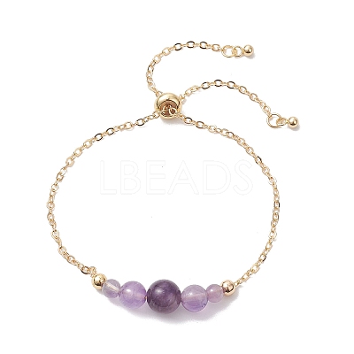 Round Natural Amethyst Beaded Bracelats BJEW-JB12806-02-1