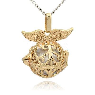 Golden Tone Brass Hollow Round Cage Pendants KK-J237-05G-1