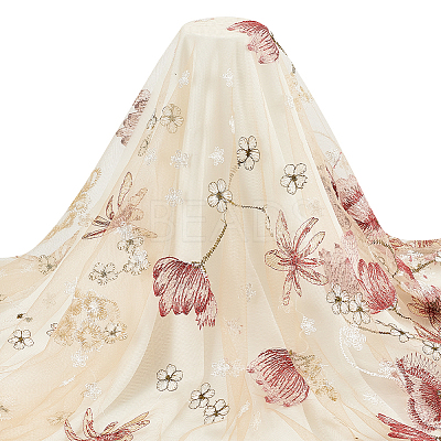 Embroidered Flowers Polyester Tulle Lace Fabric DIY-WH0449-31D-1