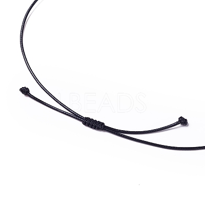 Adjustable Natural Rose Quartz Double Horn Pendant Necklace with Wax Cord for Women NJEW-B086-01I-1