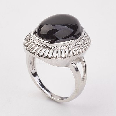 Natural Dyed & Heated Black Agate Finger Rings X-RJEW-P122-20-1
