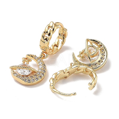 Golden Brass Dangle Hoop Earrings EJEW-L269-021G-1
