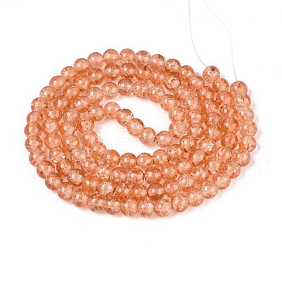 1Strand Light Salmon Transparent Crackle Glass Round Beads Strands X-CCG-Q001-8mm-05-1