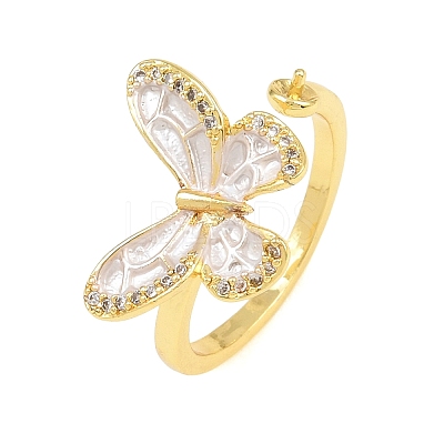 Butterfly Brass Micro Pave Cubic Zirconia & Enamel Cuff Ring Settings KK-CBAC351-05P-1