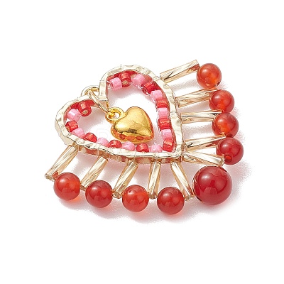 Natural Carnelian(Dyed & Heated) & Glass Seed Beads Pendants PALLOY-MZ00444-02-1
