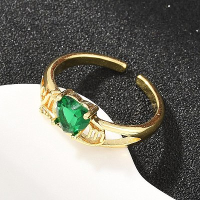 Mother's Day Brass Pave Cubic Zirconia Cuff Open Rings CU-CBACDF6-06G-1