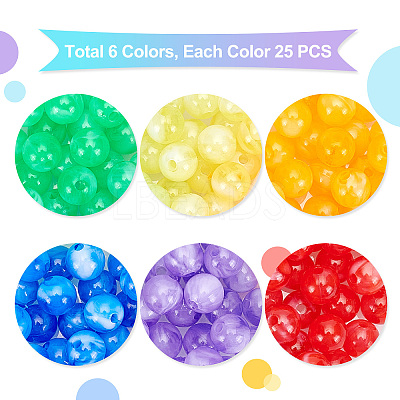 150Pcs 6 Colors Acrylic Beads MACR-PH0001-39-1