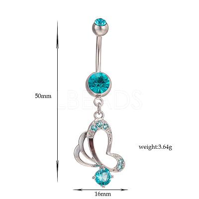 Piercing Jewelry Real Platinum Plated Brass Rhinestone Butterfly Navel Ring Belly Rings AJEW-EE0001-76B-1