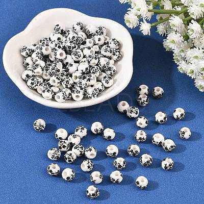 Floral Printed Porcelain Beads PORC-Q201-6mm-5-1