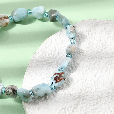 Natural Larimar Nuggets Beaded Stretch Bracelets GG-CBAAAA7-01-1