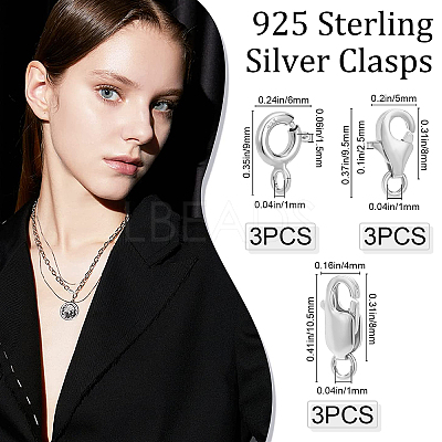 9Pcs 9 Style 925 Sterling Silver Clasps STER-BBC0001-17A-1