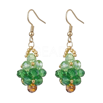 304 Stainless Steel Glass Seed Beads Christmas Tree Dangle Earrings EJEW-MZ00581-02-1