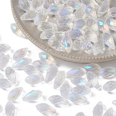 Electroplate Transparent Glass Faceted Teardrop Beads EGLA-YWC0001-01-1